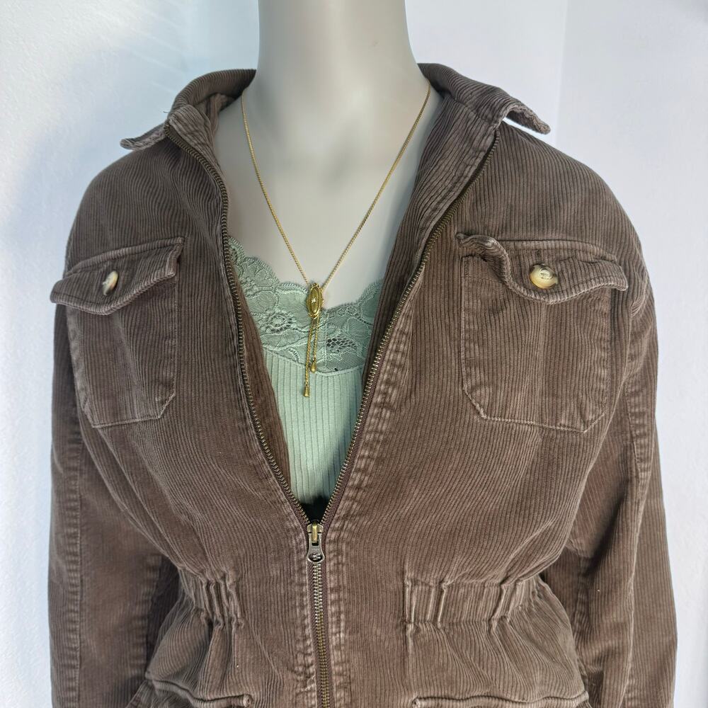 Vintage 90s Cord Corduroy Brown Chore Barn Coat Jacket Pockets Size Medium - Picture 3 of 7